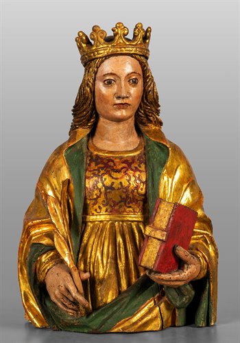 "Sainte Catherine" sculpture en bois polychrome